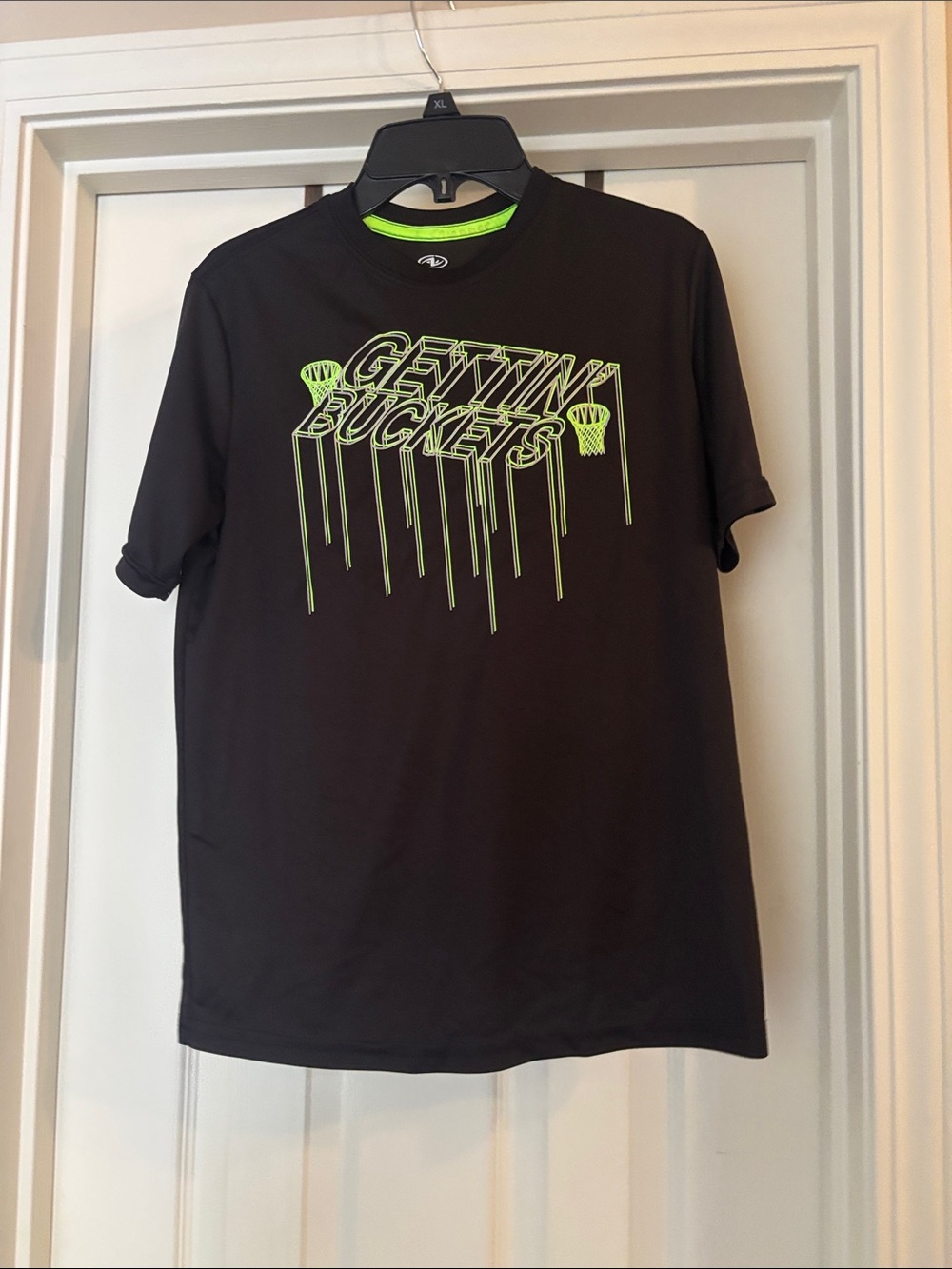 Athletic Works Black Short-Sleeve Tee with Neon Green Graphic boys xl
